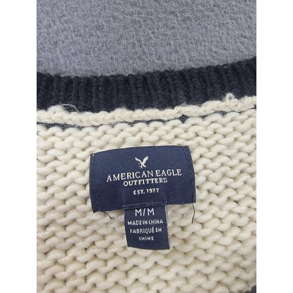 American Eagle Outfitters Sweater Womens Medium Black White Fair Isle Crewneck - Picture 2 of 14